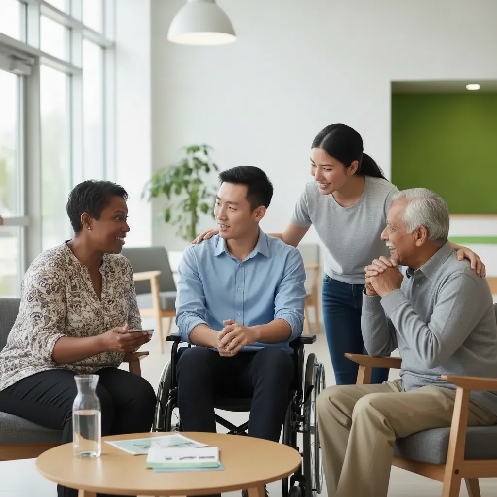 Group of people studying energy healing practices together